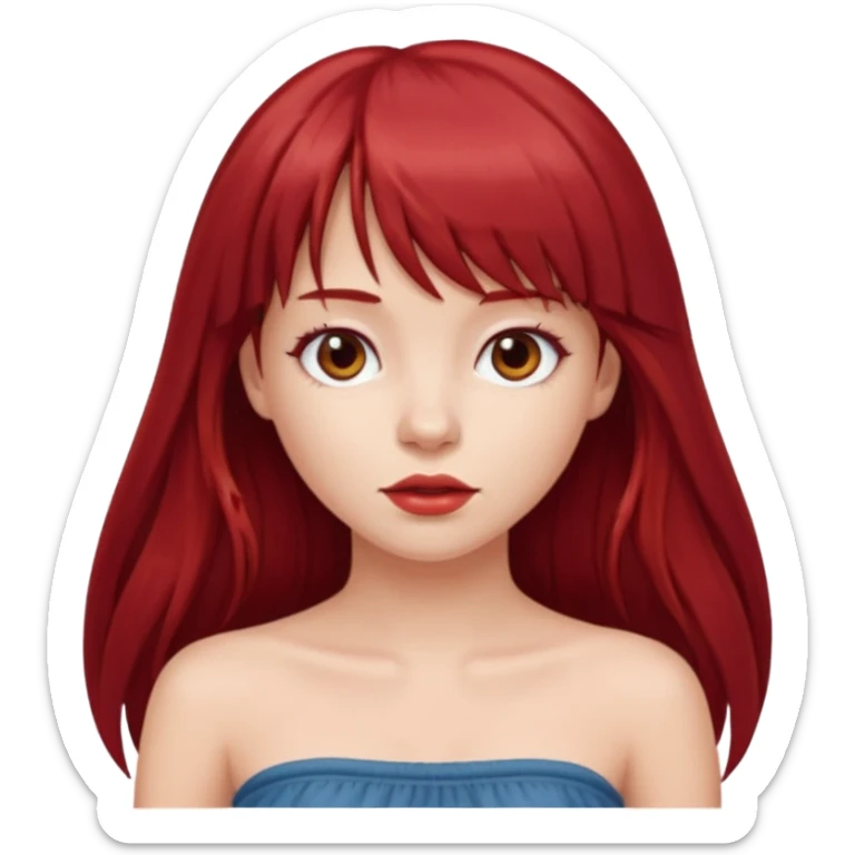 girl with long dark red hair and and bangs in a tube top emoji sticker