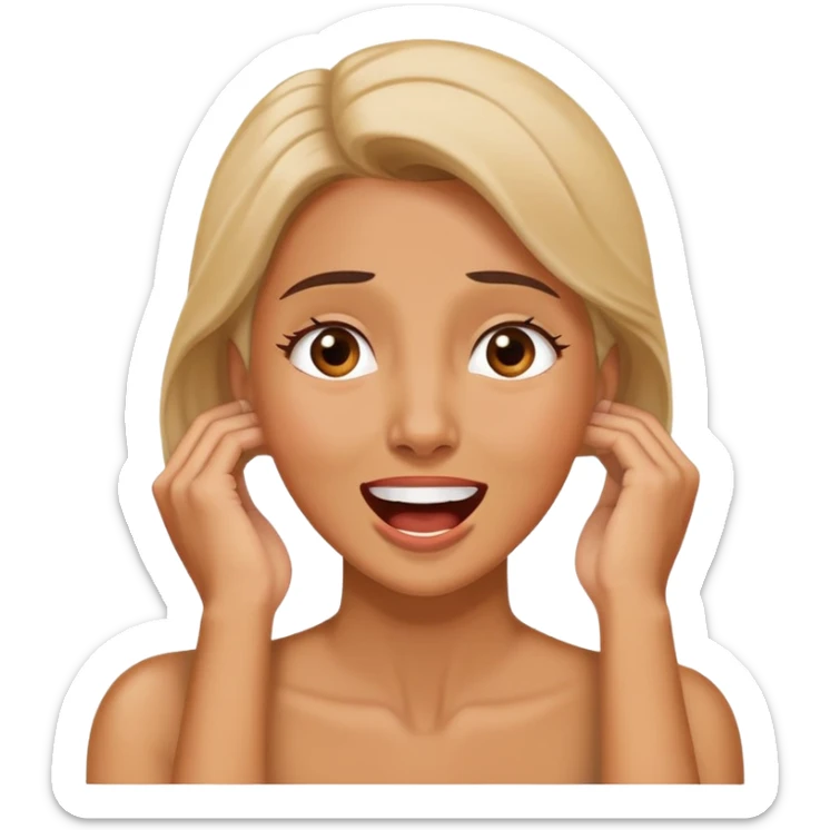 Women holding her neck shocked laughing and a little bit nervous sticker