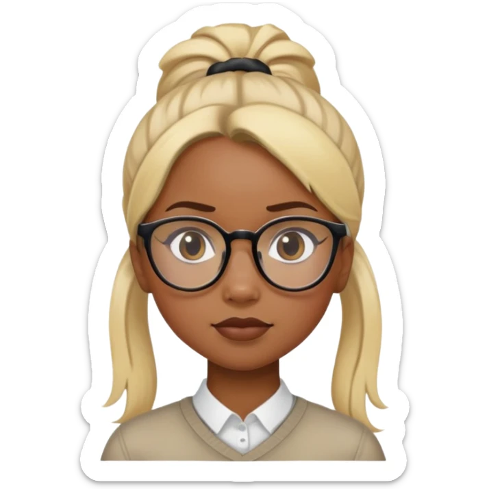 black girl with blonde hair in a ponytail with glasses doing a side eye sticker