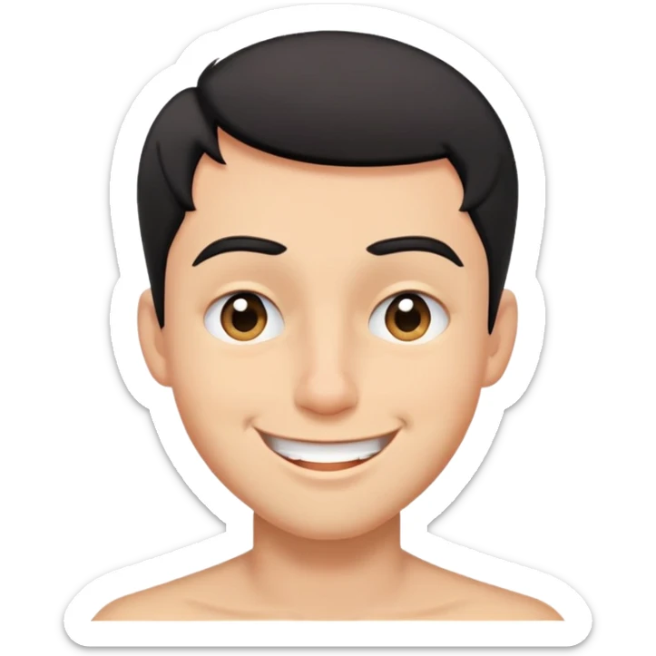 Short black haired male winking with a big smile, young man with short black hair winking one eye and smiling happily sticker