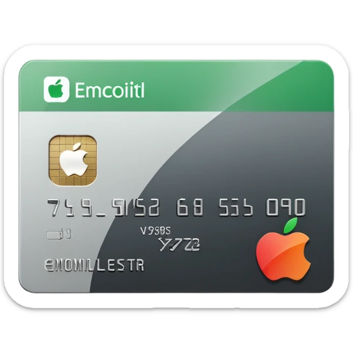 Apple style emoji of a minimalistic credit card in white-gray gradient, flat and clean design, no extra details, next to it a green square box with a bold white check mark inside, minimalistic Apple style sticker