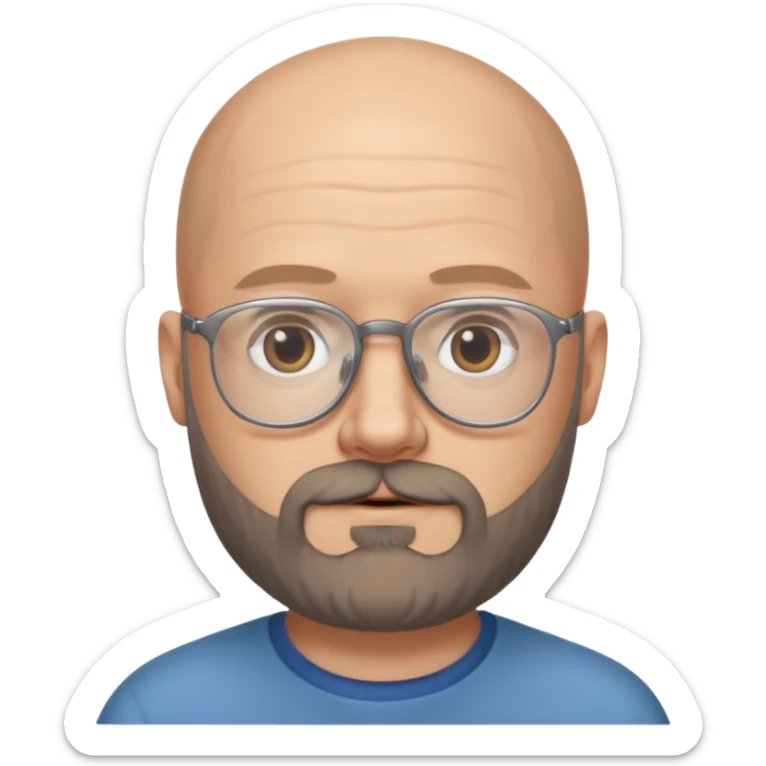 Hola... Quisiera crear un emoji de un pelado blanco con lentes y barba, aproximadamente de 40 años, quiero aclarar, que no tiene canas sticker