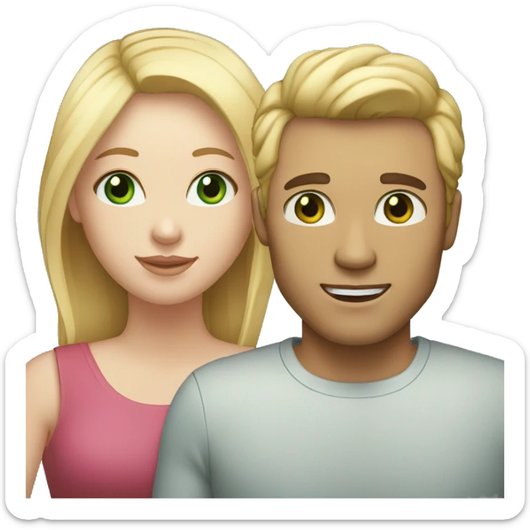 A couple, Woman with white skin, blonde hair and green eyes and man with light skin, blue eyes and blonde hair  sticker