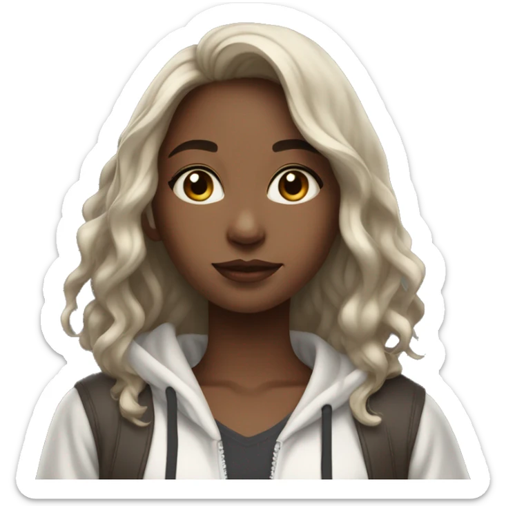 cute girl with dark longish wavy brown hair with slight blonde highlights with hoodie sticker