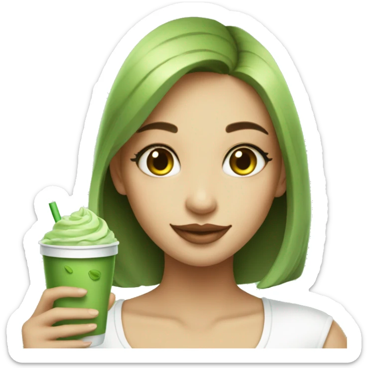 Beautiful girl holding cup of iced matcha  sticker