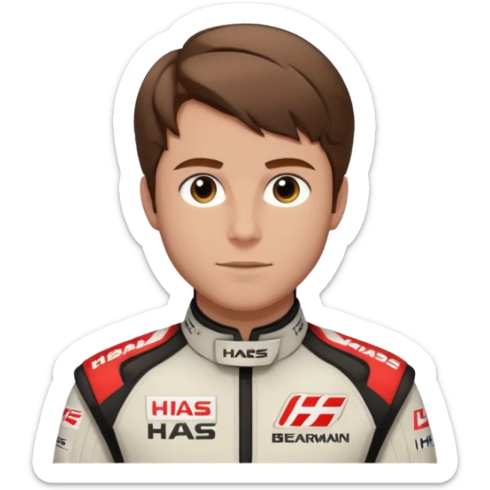 The Formula 1 Driver Oliver Bearman (brown to the front styled hair)in Haas F1 Suit sticker