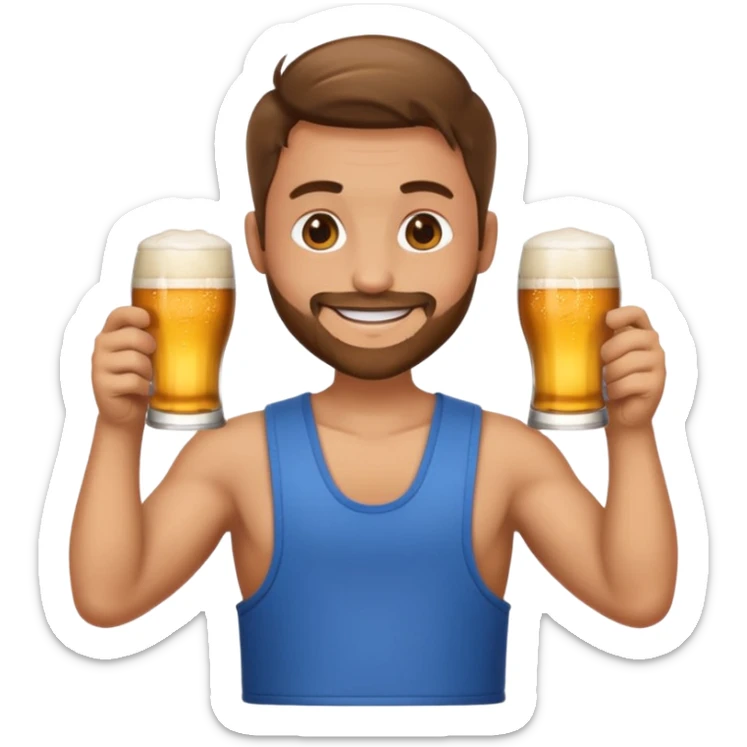 Emoji beauf avec un coupe de cheveux mulet, un ventre rond, un débardeur et une bière dans la main sticker