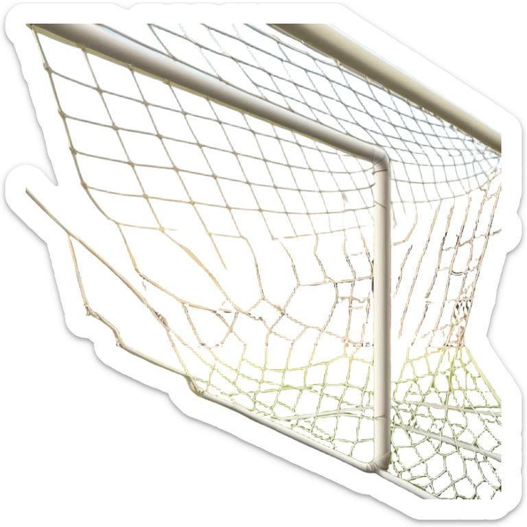 Cinematic Realistic image of a soccer goal net with intricately detailed mesh textures and subtle signs of wear, set against a dynamic, sunlit stadium backdrop that emphasizes its iconic presence in the game sticker