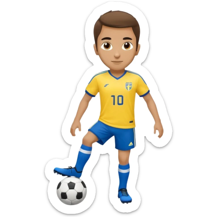 Persian soccer player in full soccer team kit with a yellow top, blue shorts and white socks, no soccer ball sticker