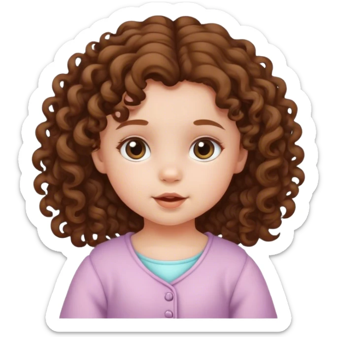 European baby girl curly brown hair sticker