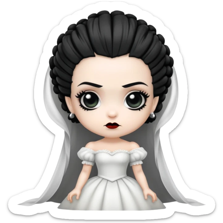 cute chibi Bride of Frankenstein with big eyes and black and white hair sticker