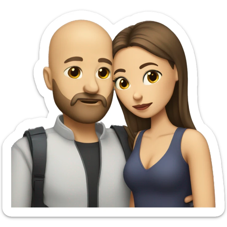 A bald man with a dark blonde full beard kissing a brunette woman with her eyes closed sticker