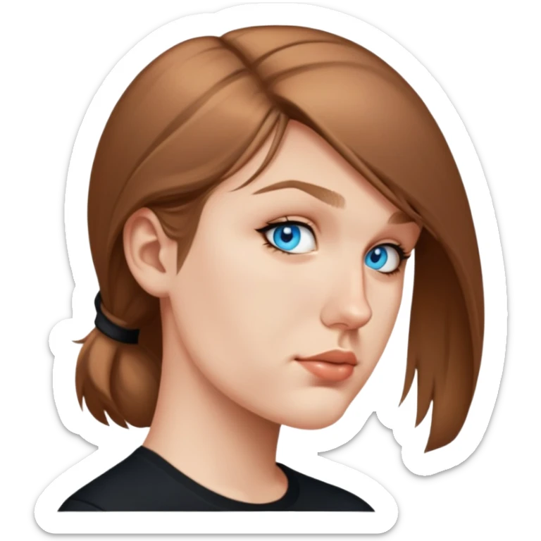 female, wearing black tshirt sticker