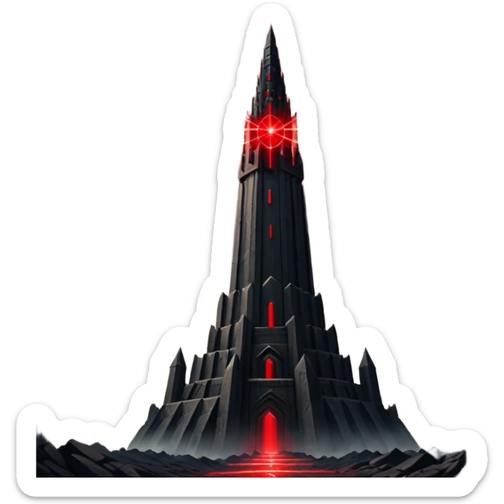 Barad Dúr from Lord of the Rings, Dark, giant Tower, with red laser beams shooting into the sky sticker