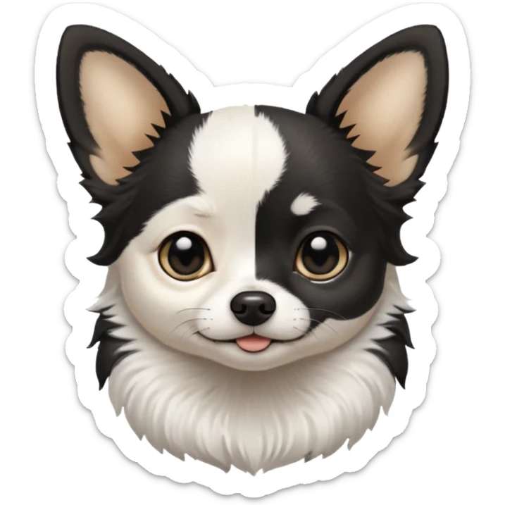 A black and white chihuahua emoji please with a thin white line on the center of head sticker