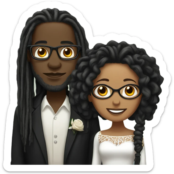 black couple with locs, light skin man with long black locs, dark skin woman with glasses and BLACK locs wedding sticker