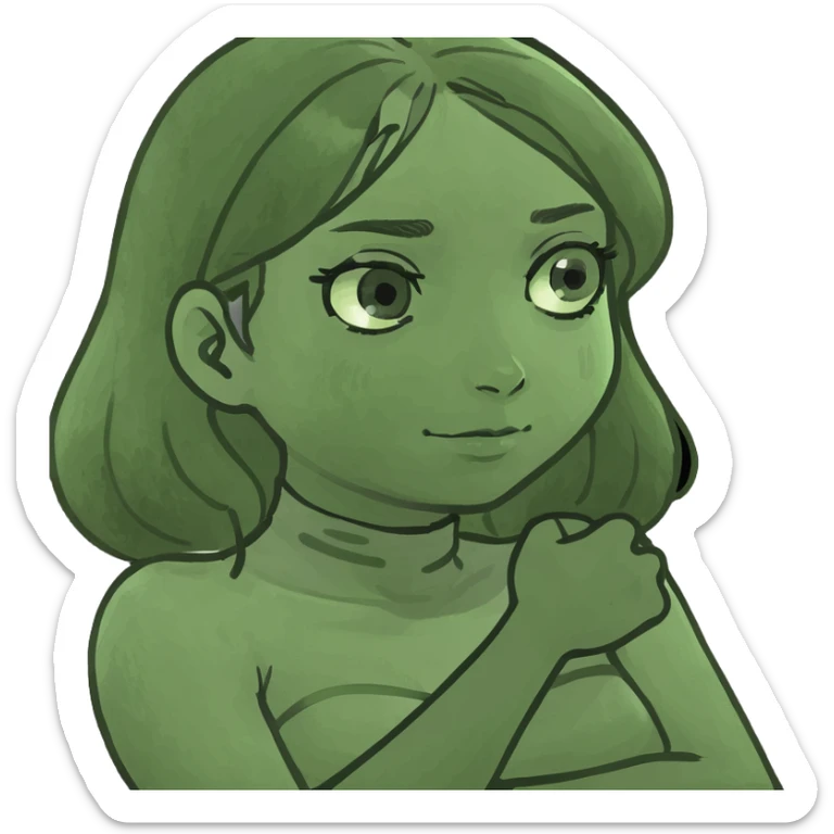 Girl with black shirt on crossing her arms and holding her neck sticker