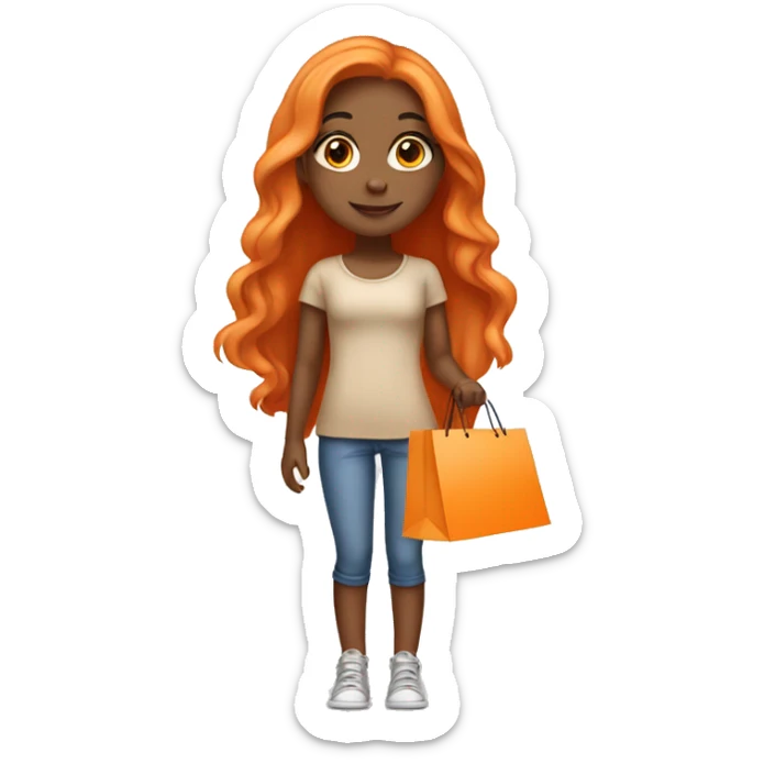 Tan girl with long orange hair wearing cute outfit holding shopping bags sticker