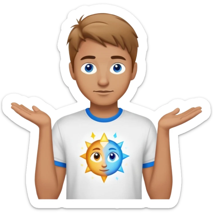 Creative director man with light brown hair and blue eyes with magical t-shirt sticker