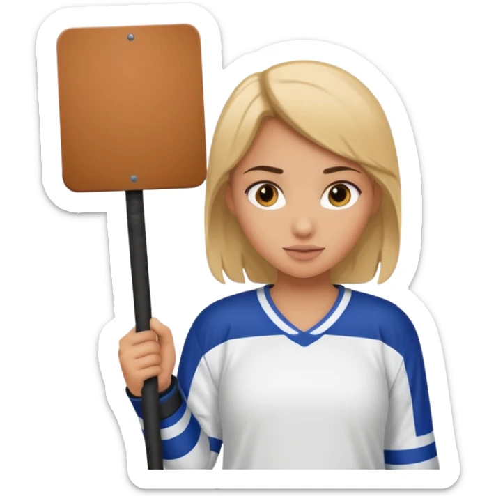Girl hockey fan holding a large blank sign sticker