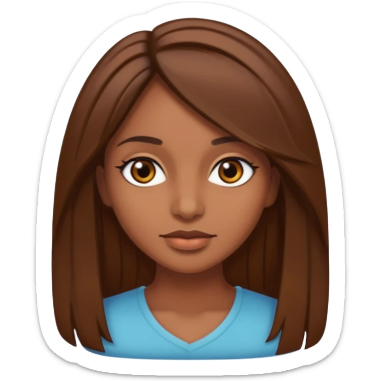 Chica morena con el pelo café medio largo en capas bonita con ojos negros  sticker