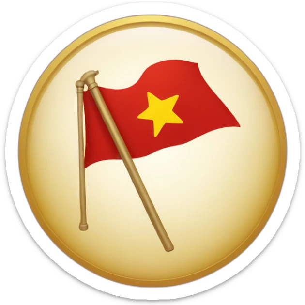 Flag with a red background and a golden Hammer and a golden circle with a golden star on the top sticker