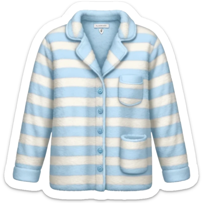 emoji of an isolated fluffy fleece pajama top with soft pastel stripes, plush fuzzy texture, light grey and pastel blue tones, button-down long sleeves, neatly folded flat-lay, no person, no body, no mannequin, cozy warm winter mood, soft shading sticker