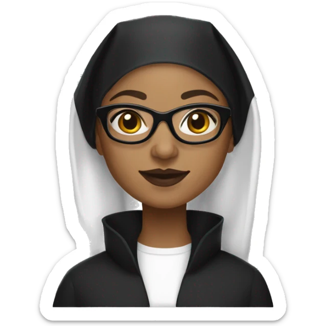 Female nun with medium skin tone and curly hair wearing spike Lee glasses and traditional black nun clothing  sticker
