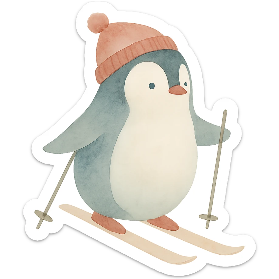 un pinguin avec un bonnet des batons qui fait du ski sticker