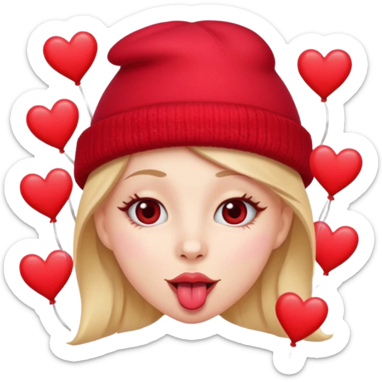 A cross eyed unisex with their tongue out far with Valentine’s Day decor/hearts around eyes facing different directions sticker