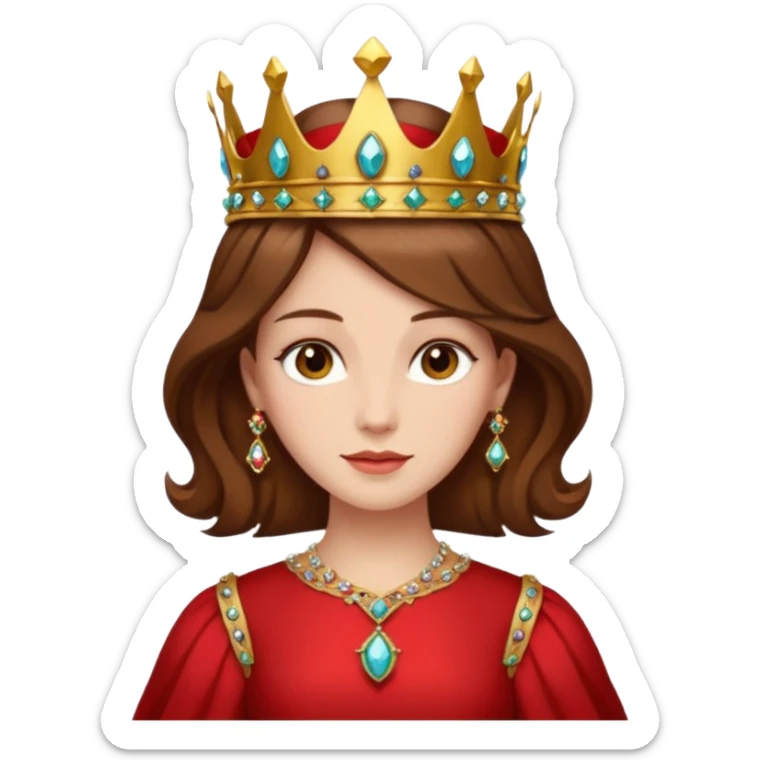 Renaissance lady – brown hair in jeweled crown, red dress with gold trim sticker