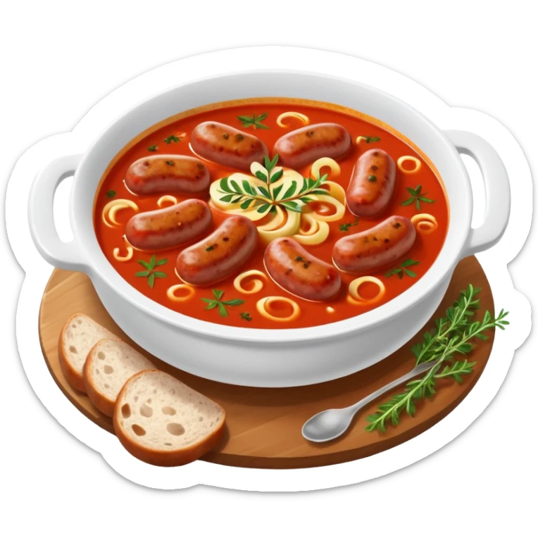 emoji of Rougail saucisse meal. Typical Reunion island meal. Sliced sausage in tomato reduced soup with thym  sticker