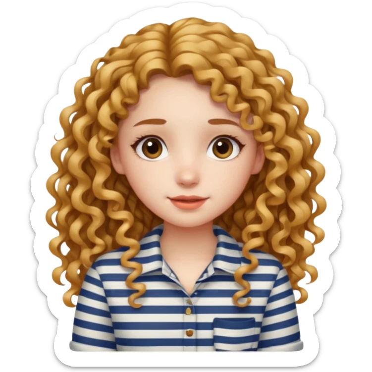 stripped shirt wearing Cute girl long curly hair style. sticker