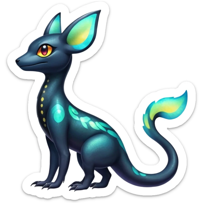 Colorful Iridescent Exotic Salandit-Aurorus-Umbreon-Fakémon-hybrid-creature (full body)  sticker