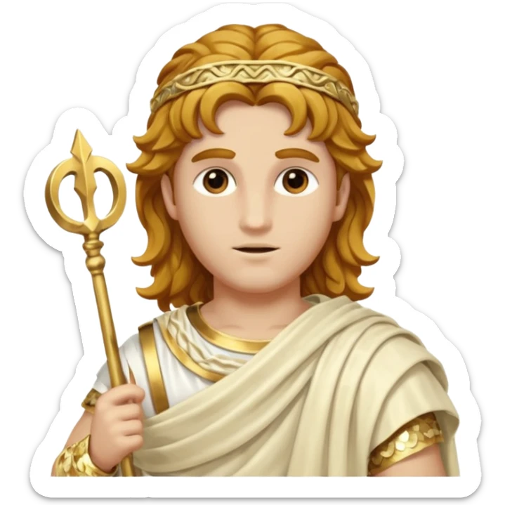 Mercury, Messager of the Gods from Roman Deities with long golden brown wavy hair, ivory sequin toga sticker