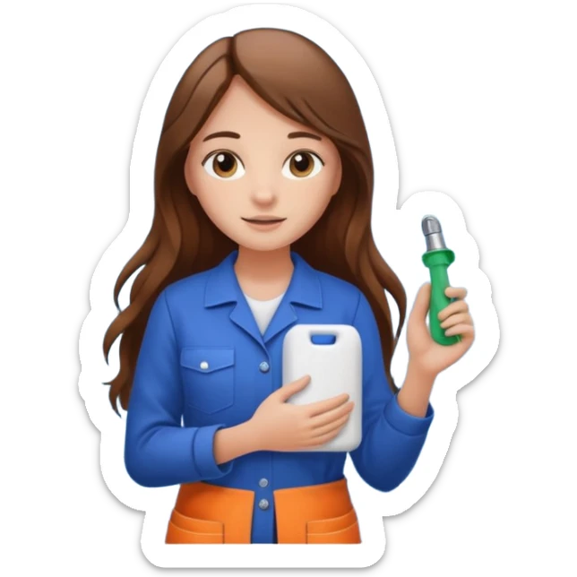 beautiful girl with long brown hair constructing new bathroom area with new shower and amenities  sticker