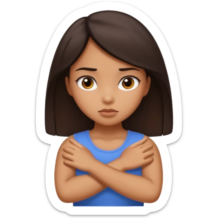 Tan girl dark hair crossing her arms with slight pout sticker
