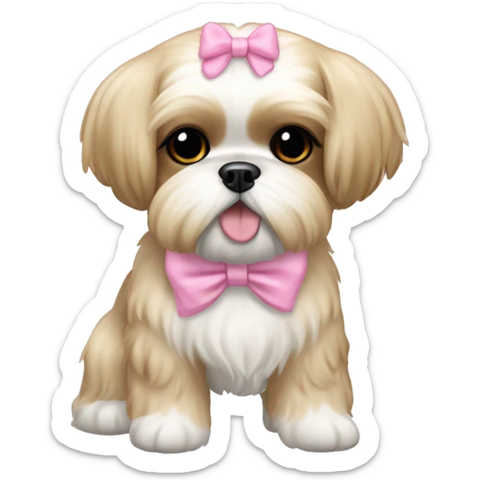golden cream shih tzu white girl cute short hair pink bow sticker
