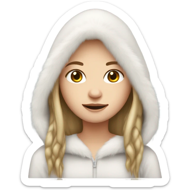 White Girl with long straight hair and fur hood sticker