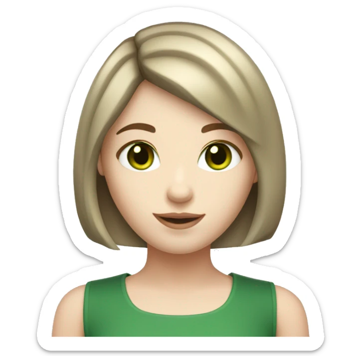 Pale skin girl with green eyes and brown hair and Bob haircut sticker