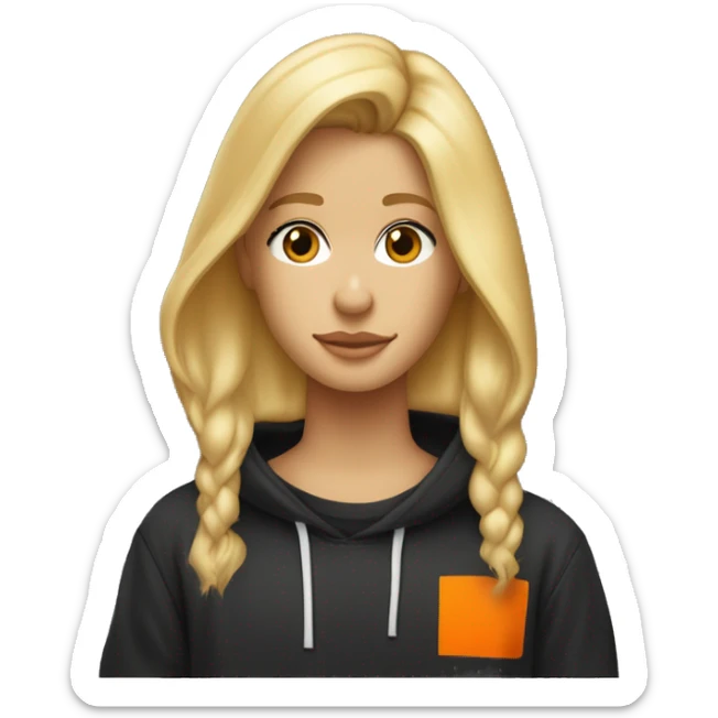 Adulte blond foncé avec les cheveux a l'ancienne coupe de Justin Bieber avec un sweat à capuche noi avec petit logo orange sticker