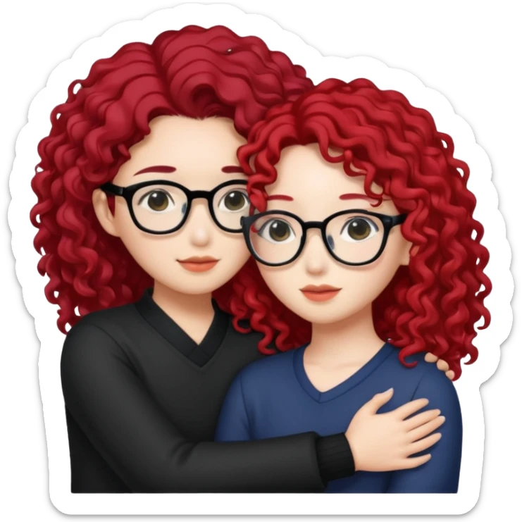 une star de Kpop asiatique avec les cheveux noir  qui fait un câlin a une fille qui a des lunette et des cheveux rouge et bouclé  sticker