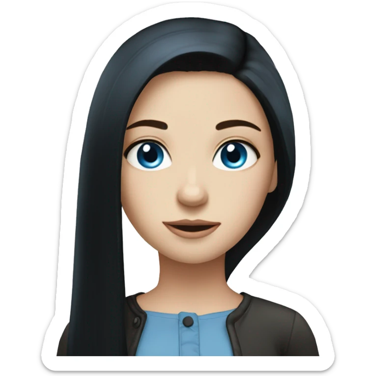 a girl with fair skin, straight long black hair, blue eyes, standing, very beautiful, very hot sticker