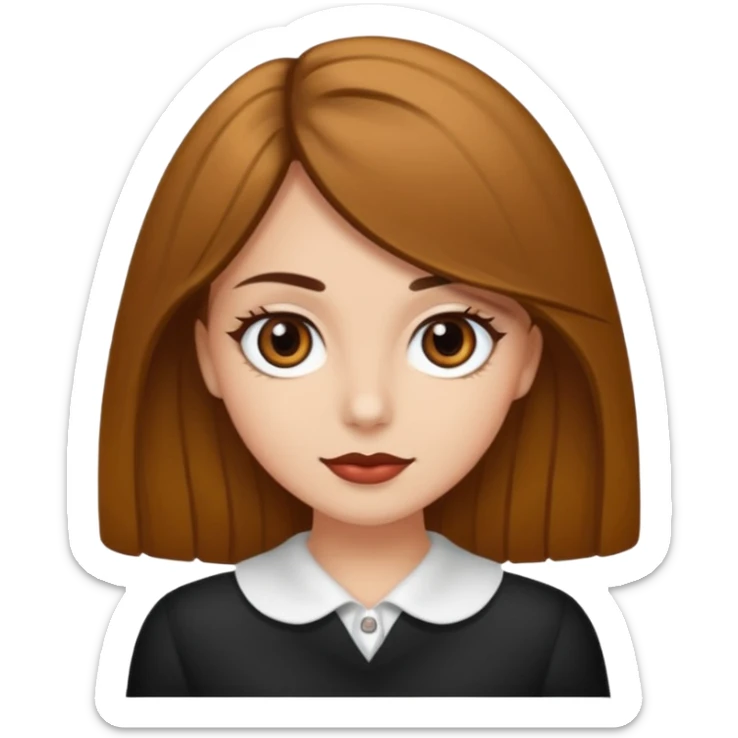 Emoji de chica blanca con cabello castaño oscuro lacio y ojos cafés con pestañas bonitas sticker