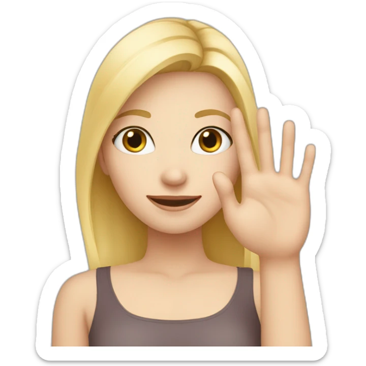 white skin girl with blonde hair showing THREE out of five fingers up on her one hand sticker