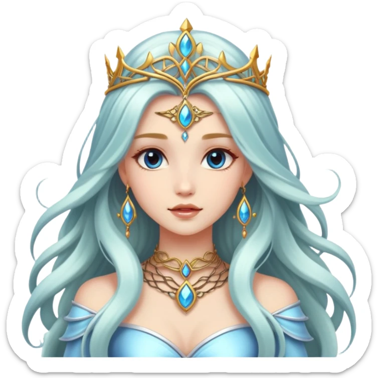 Beautiful fantasy girl with metal jewelry and long flowing hair, fantasy princess sticker
