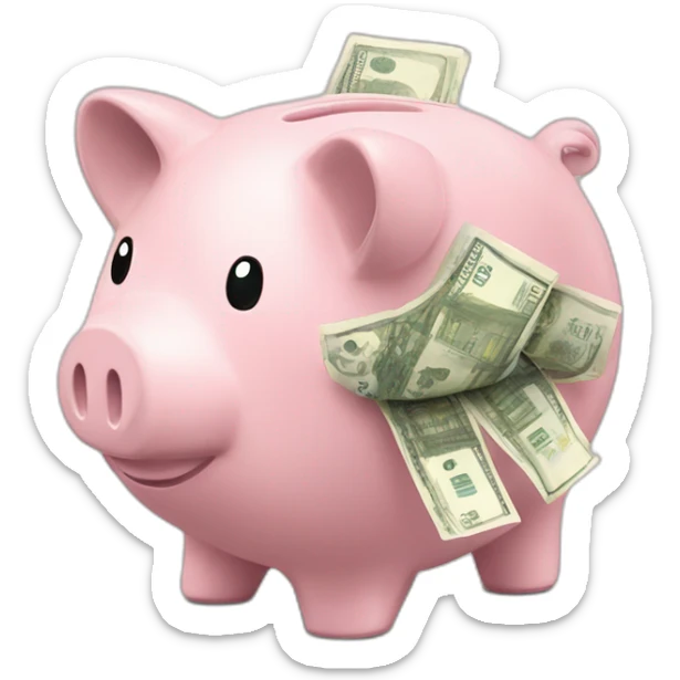 Piggy bank overflowing from being full of euro bills sticker