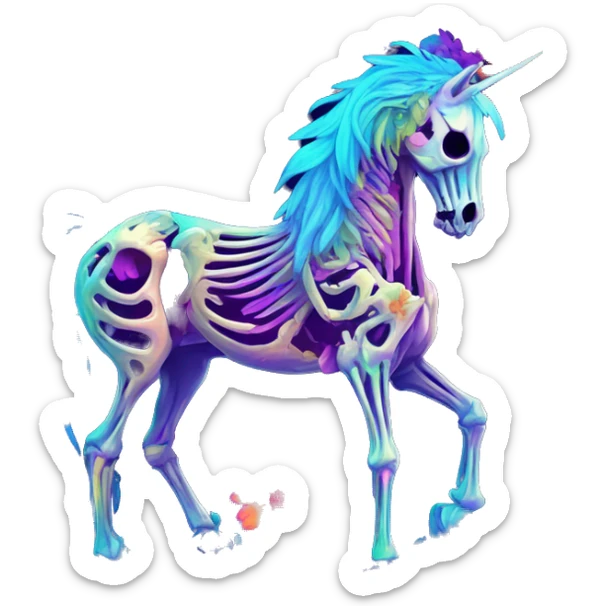 Neon Zombie Pegasus unicorn skeleton psychedelic flowers floral groovy art neon rave raving sticker
