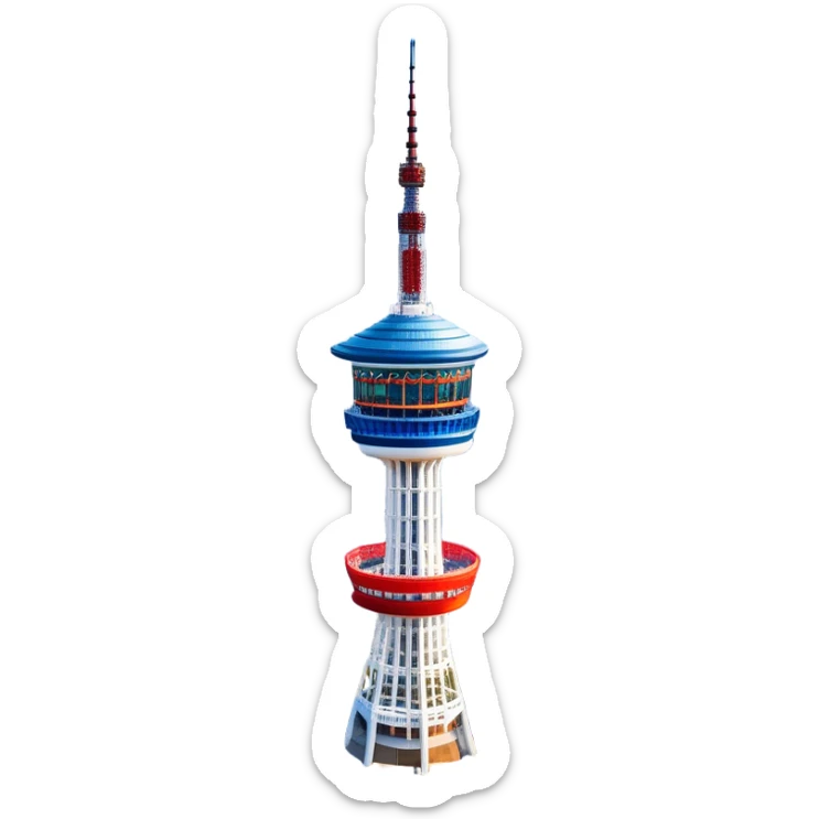 ​Cinematic Realistic N Seoul Tower, depicted in full daylight as a slender, single-column tower crowned by a cylindrical observation deck, set against a clear blue sky over Seoul’s vibrant cityscape, rendered with crisp architectural detail and bright, natural lighting that accentuates its modern elegance, sticker
