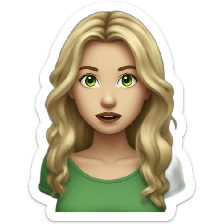 24 year old female artist with crazy temper long dark blonde hair and green eyes sticker